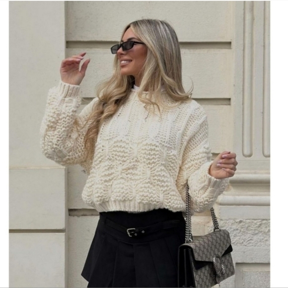 Zara Textured Knit Sweater Cream NWT - Picture 4 of 7